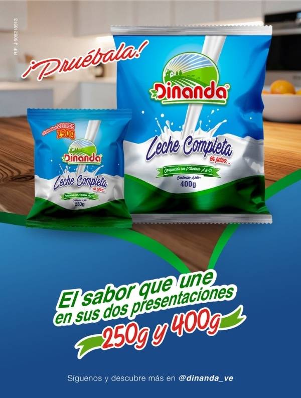 Presentaciones leche en polvo Dinanda: 250 y 400 gramos